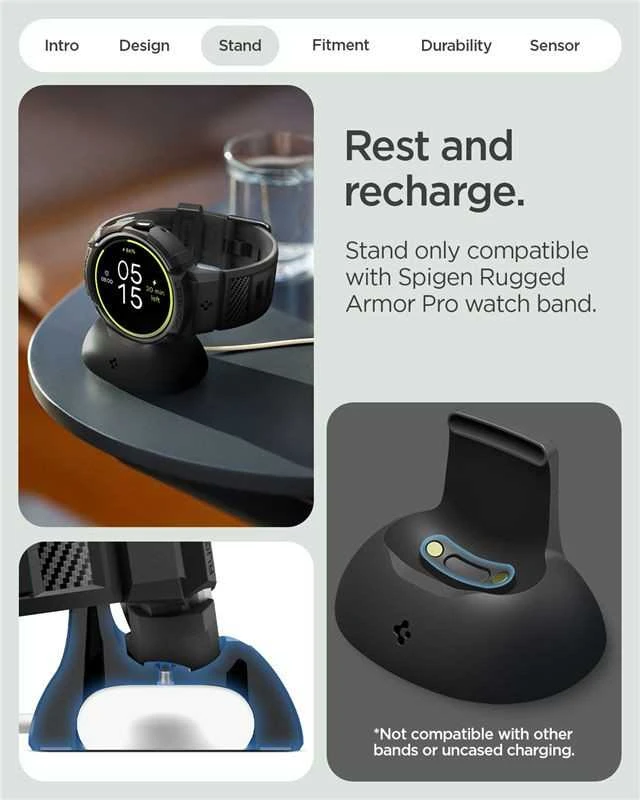 „Spigen Rugged Armor Pro + Stand“, matinis juodas - „Google Pixel Watch 4 45mm“