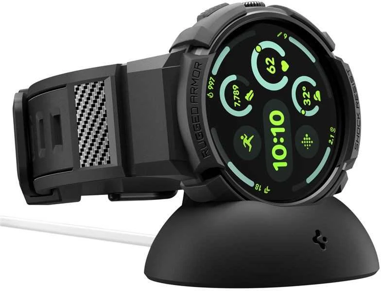 „Spigen Rugged Armor Pro + Stand“, matinis juodas - „Google Pixel Watch 4 45mm“