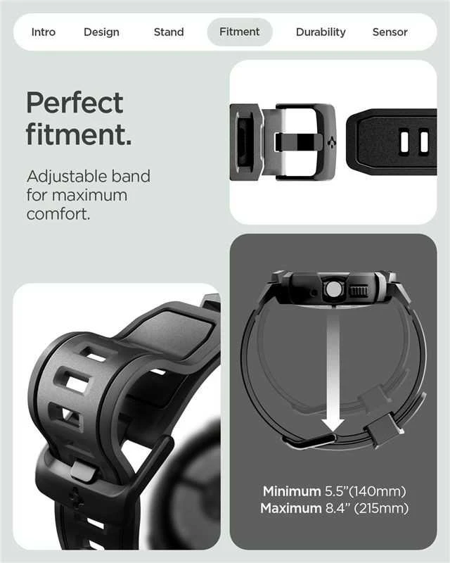 „Spigen Rugged Armor Pro + Stand“, matinis juodas - „Google Pixel Watch 4 45mm“