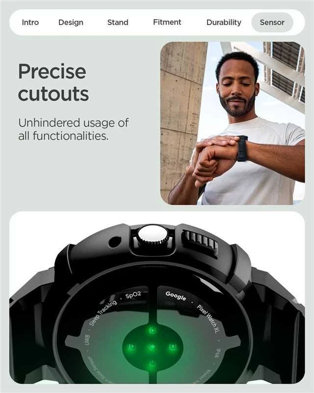 „Spigen Rugged Armor Pro + Stand“, matinis juodas - „Google Pixel Watch 4 45mm“