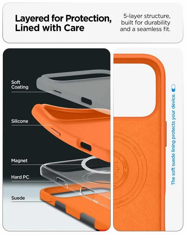 Spigen Silicone Fit Mag MagSafe dėklas, skirtas iPhone 17 Pro Max - Oranžinis