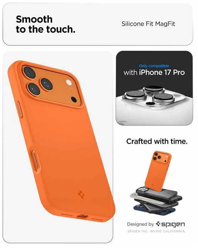 Dėklas Spigen SILICONE FIT MAG MagSafe Apple iPhone 17 PRO COSMIC Oranžinis