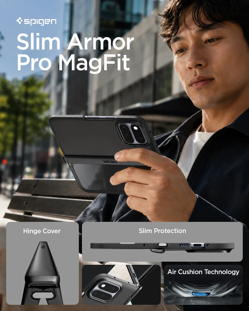Dėklas Spigen Slim Armor Pro MagSafe, juodas – Google Pixel 11 Pro Fold