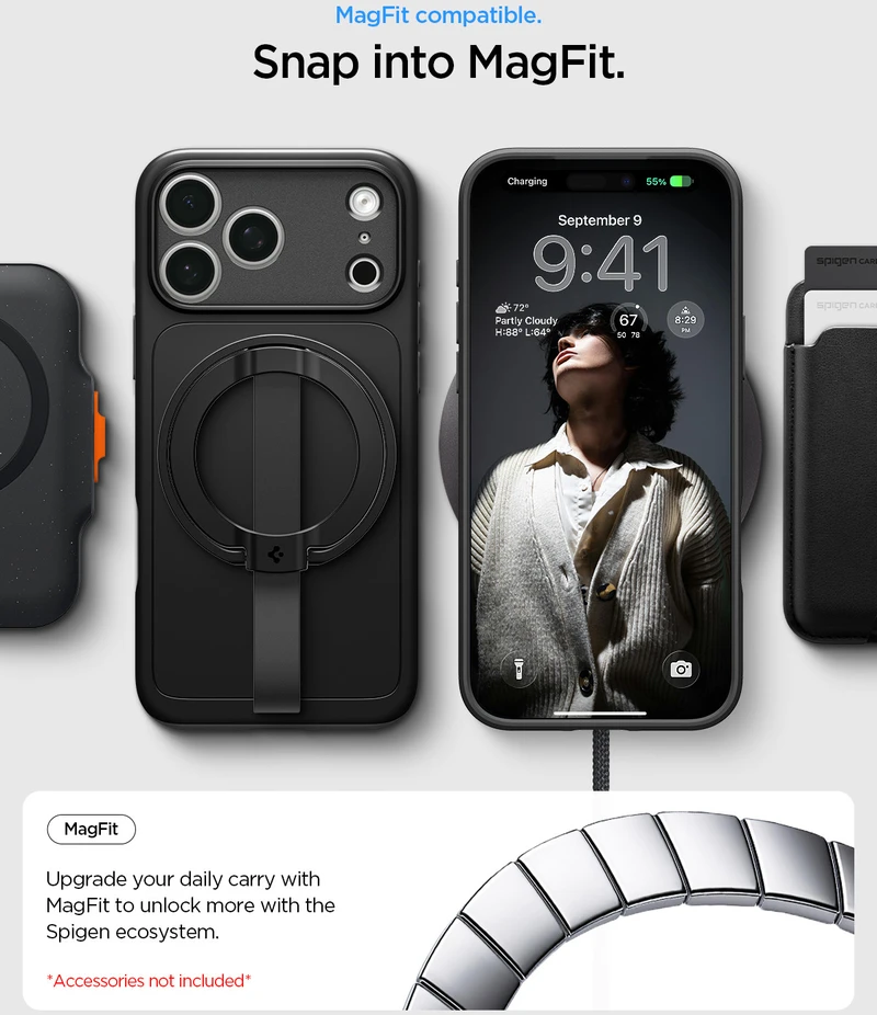 Dėklas Spigen Thin Fit MagSafe iPhone 17 Pro Max / 18 Pro Max juodos spalvos
