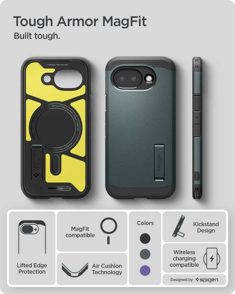 Dėklas Spigen „Tough Armor MagSafe“, „Abyss“ žalias – „Google Pixel 10a“