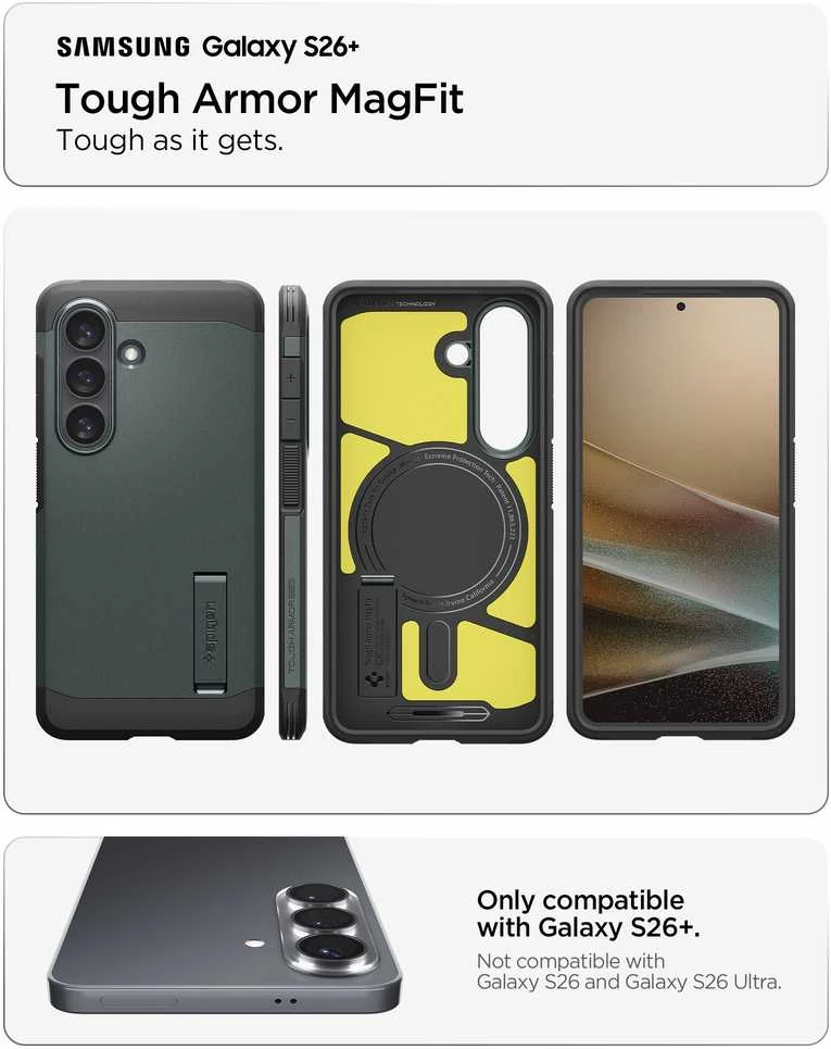 Spigen Tough Armor Mag MagSafe dėklas skirtas Samsung Galaxy S26+ – žalios spalvos