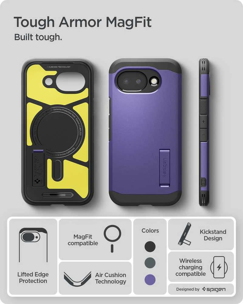 Dėklas Spigen „Tough Armor MagSafe“, pelenų violetinis – „Google Pixel 10a“