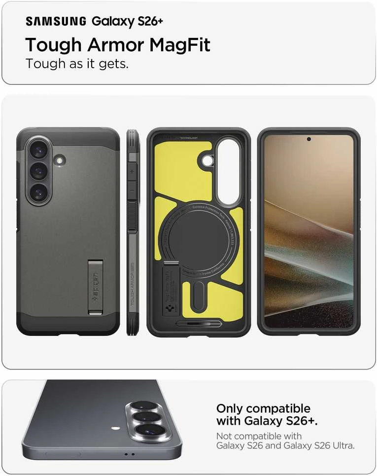 Spigen Tough Armor Mag MagSafe dėklas skirtas Samsung Galaxy S26+ – pilkos spalvos