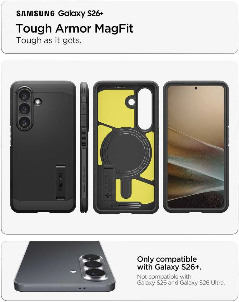 Spigen Tough Armor Mag MagSafe dėklas skirtas Samsung Galaxy S26+ – juodos spalvos