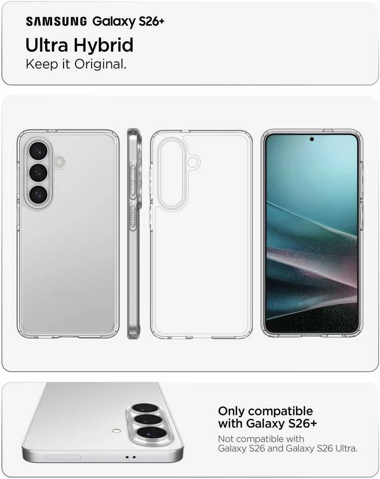 Spigen Ultra Hybrid dėklas skirtas Samsung Galaxy S26+ – skaidrus