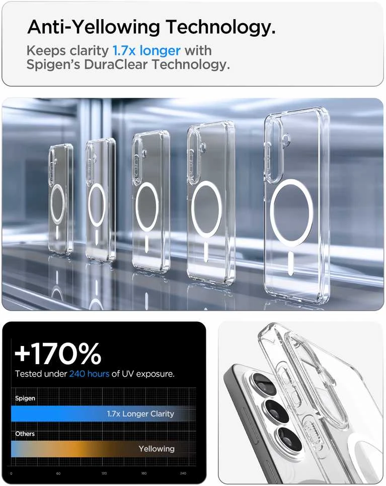 Spigen Ultra Hybrid Mag MagSafe dėklas skirtas Samsung Galaxy S26+ – skaidrus ir baltos spalvos