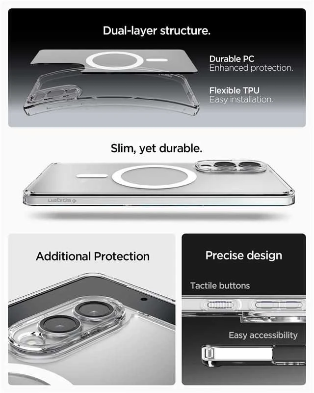 Spigen Ultra Hybrid Mag dėklas su MagSafe skirtas Samsung Galaxy S25 Edge – skaidrus