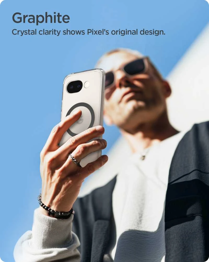 Dėklas Spigen „Ultra Hybrid MagSafe“, skaidraus grafito – „Google Pixel 10a“