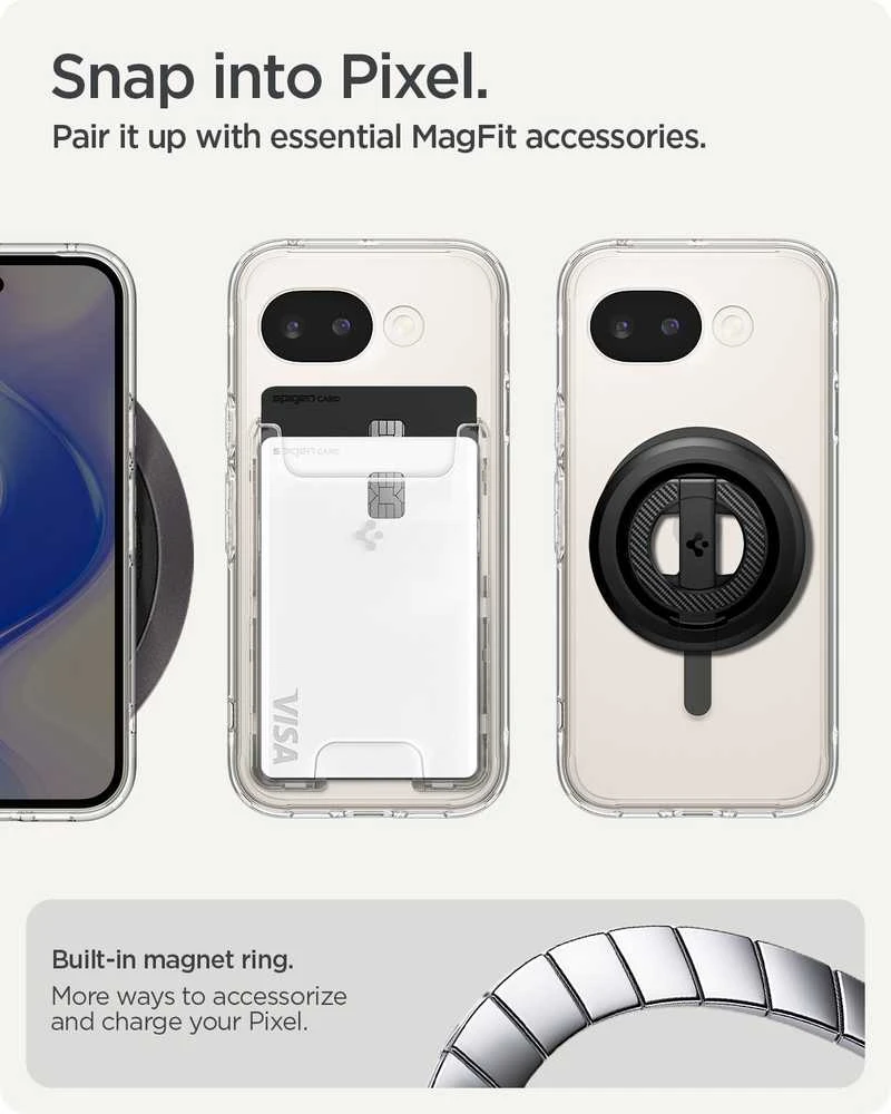 Dėklas Spigen „Ultra Hybrid MagSafe“, skaidraus grafito – „Google Pixel 10a“