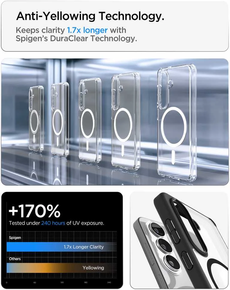 Spigen Ultra Hybrid Mag MagSafe dėklas skirtas Samsung Galaxy S26+ – skaidrus ir juodos spalvos