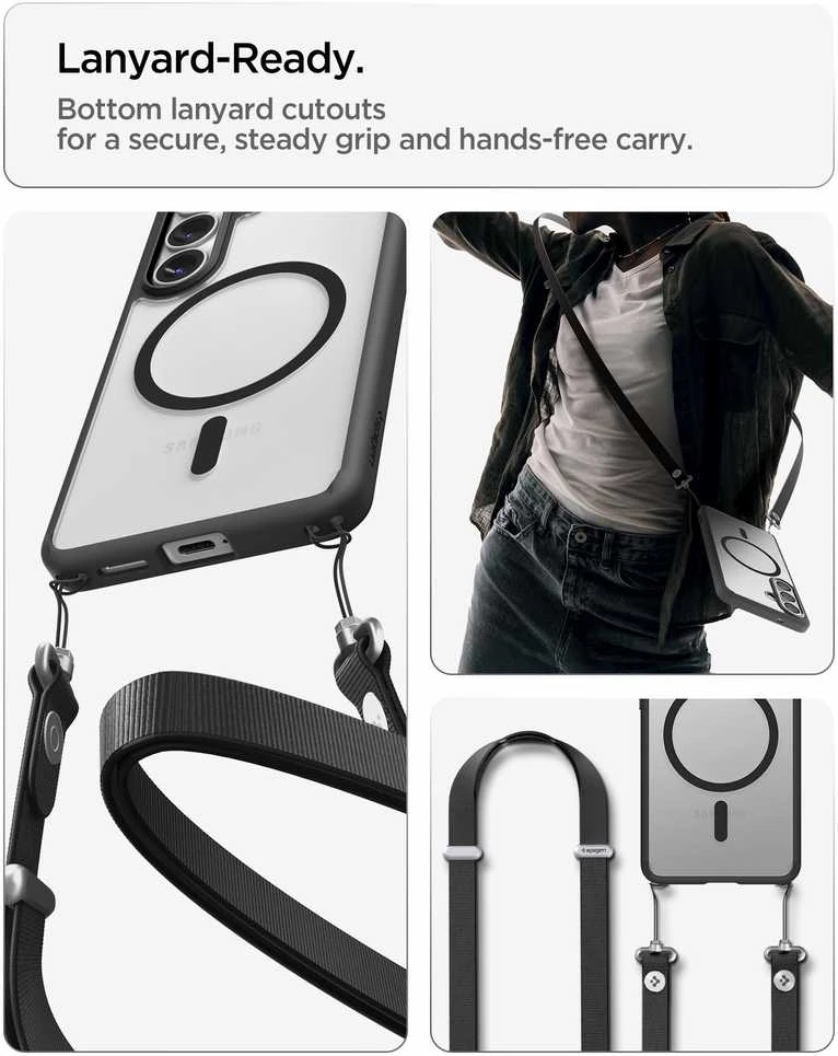 Spigen Ultra Hybrid Mag MagSafe dėklas skirtas Samsung Galaxy S26+ – skaidrus ir juodos spalvos