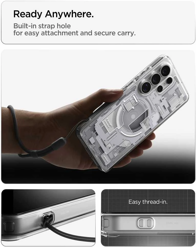 Spigen Ultra Hybrid Mag MagSafe dėklas skirtas Samsung Galaxy S26 Ultra Zero One – Clear and Baltas