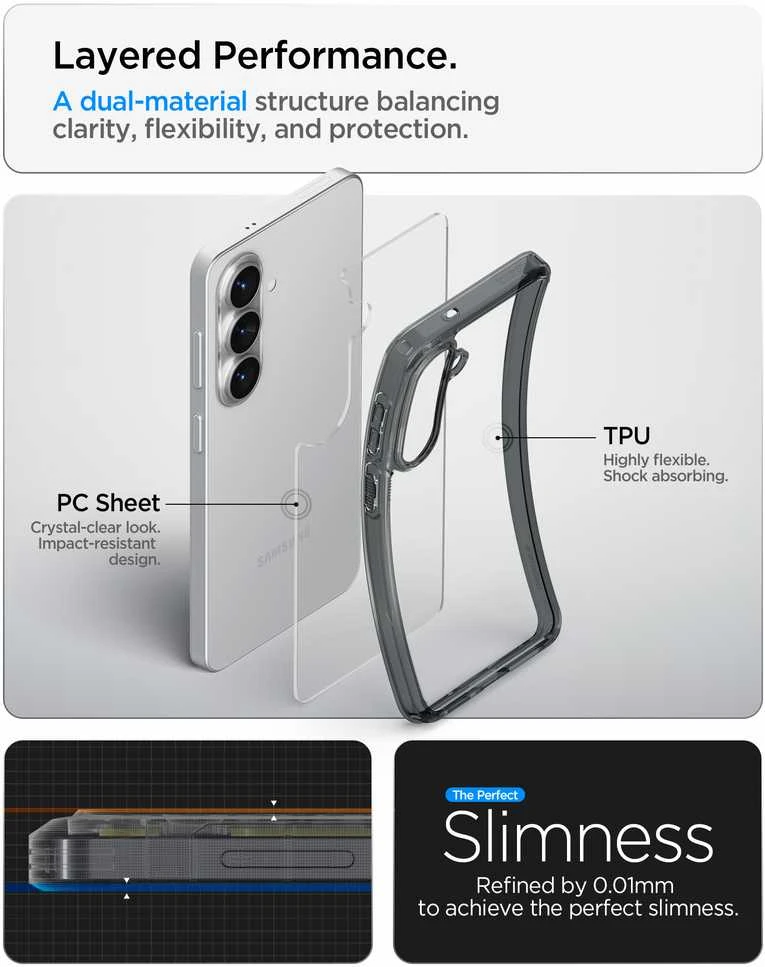 Spigen Ultra Hybrid dėklas skirtas Samsung Galaxy S26+ – Semi-skaidrus