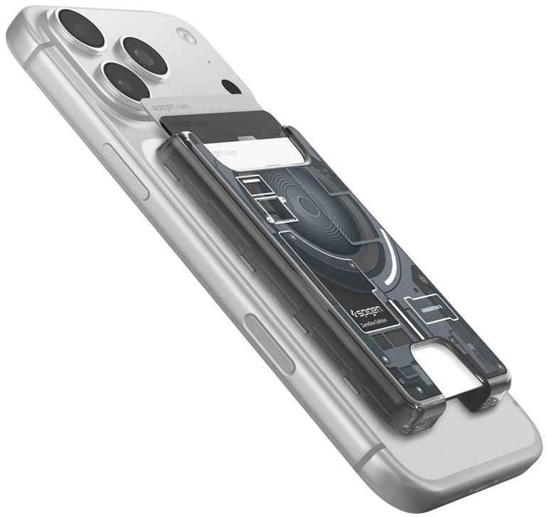Dėklas Spigen Ultra Hybrid Wallet MagSafe, zero one juodas