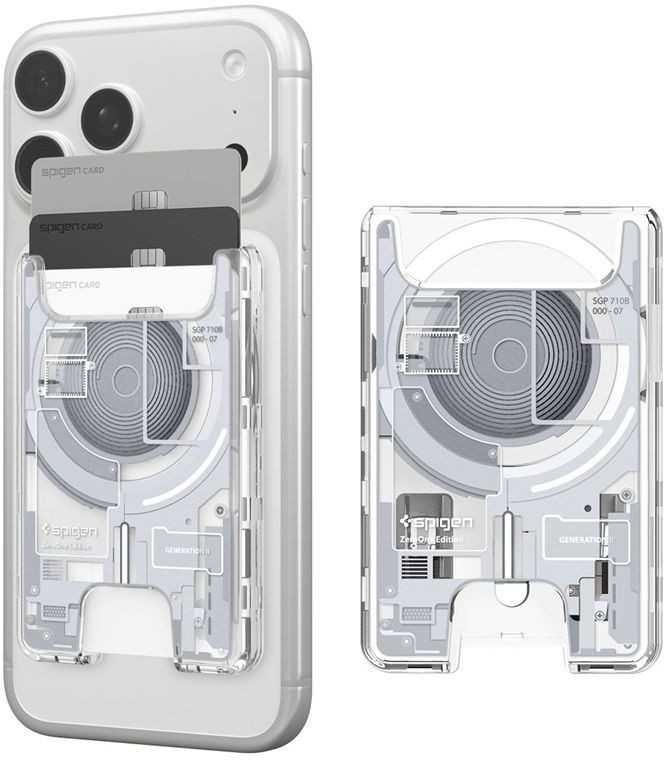 Dėklas Spigen Ultra Hybrid Wallet MagSafe, zero one baltas