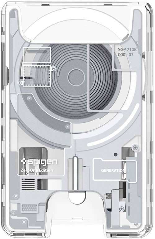 Dėklas Spigen Ultra Hybrid Wallet MagSafe, zero one baltas