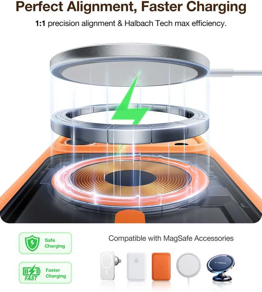 Dėklas Torras Guardian Magnetic — energinga oranžinė — iPhone 17 Pro
