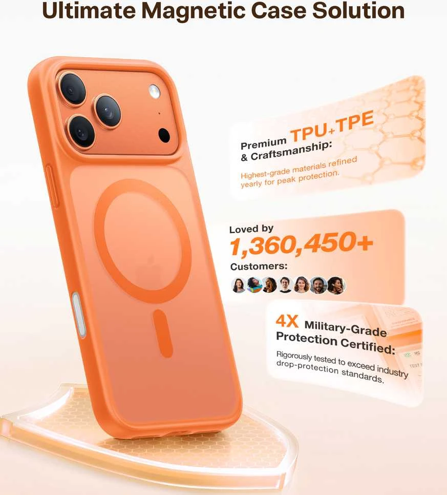 Dėklas Torras Guardian Magnetic — energinga oranžinė — iPhone 17 Pro