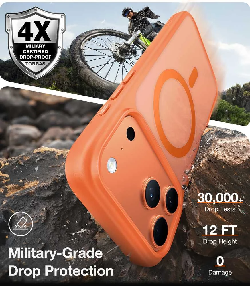 Dėklas Torras Guardian Magnetic, ryški oranžinė – iPhone 17 Pro Max