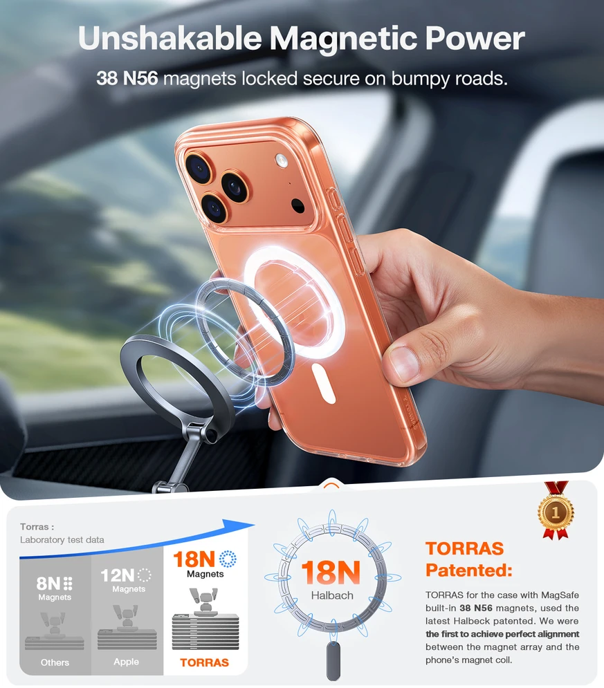 Dėklas Dėklai ir dangteliai Torras „Guardian Magnetic“, skaidrūs – „Apple iPhone 17 Pro“