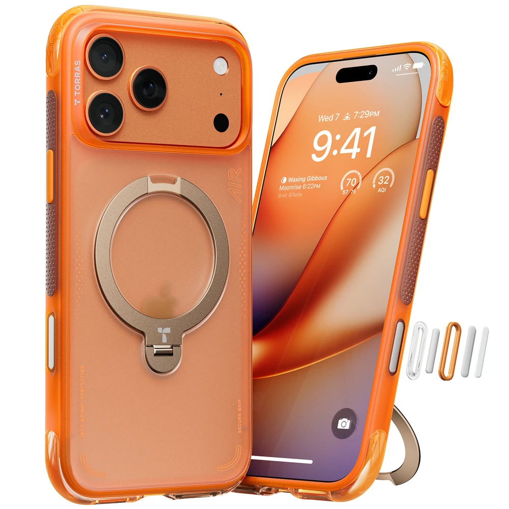 Dėklas Torras Ostand Q3 Air, horizon oranžinis – Apple iPhone 17 Pro Max