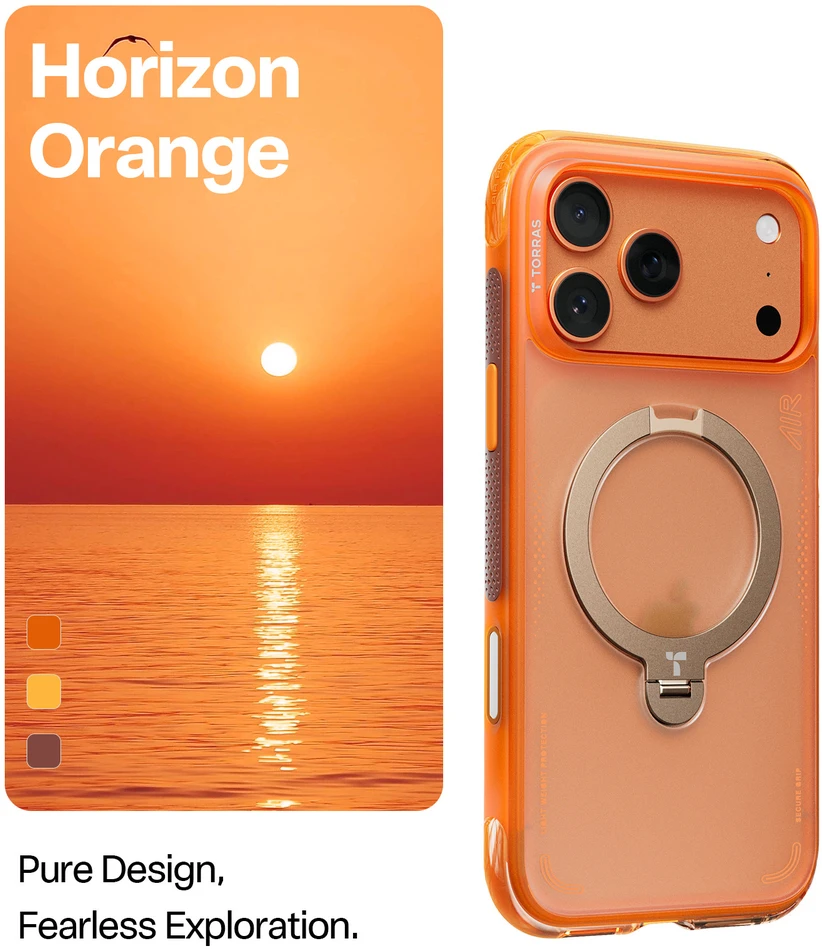 Dėklas Torras Ostand Q3 Air, horizon oranžinis – Apple iPhone 17 Pro Max