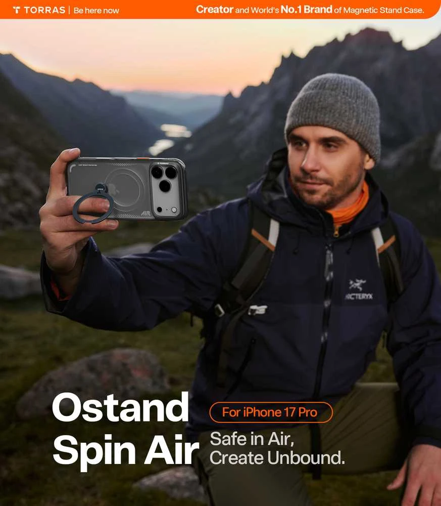 Dėklas TORRAS Ostand Spin Air - etui do iPhone 17 Pro Max kompatybilne su MagSafe (shadow juodas)