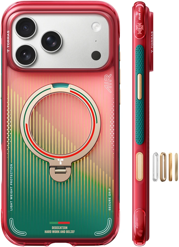 Dėklas Torras Ostand Q3 Air World Cup Limited, red & žalias – Apple iPhone 17 Pro