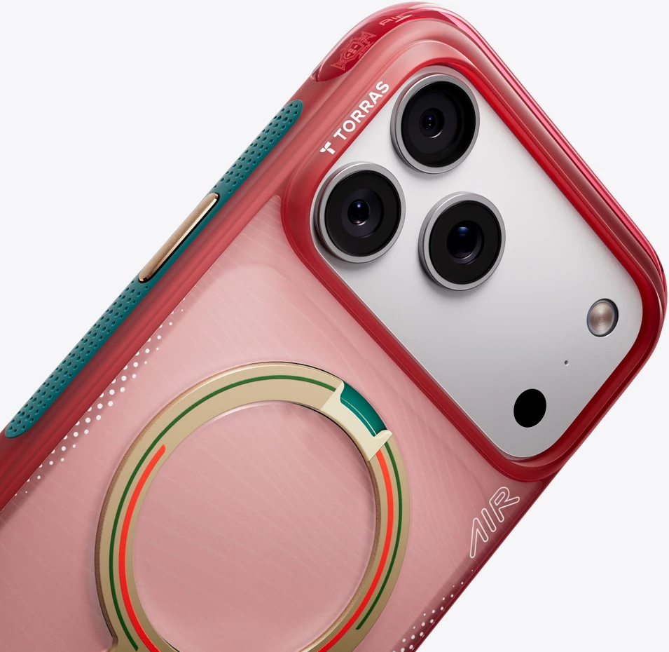 Dėklas „Torras Ostand Q3 Air World Cup Limited“, raudonas – „Apple iPhone 17 Pro Max“