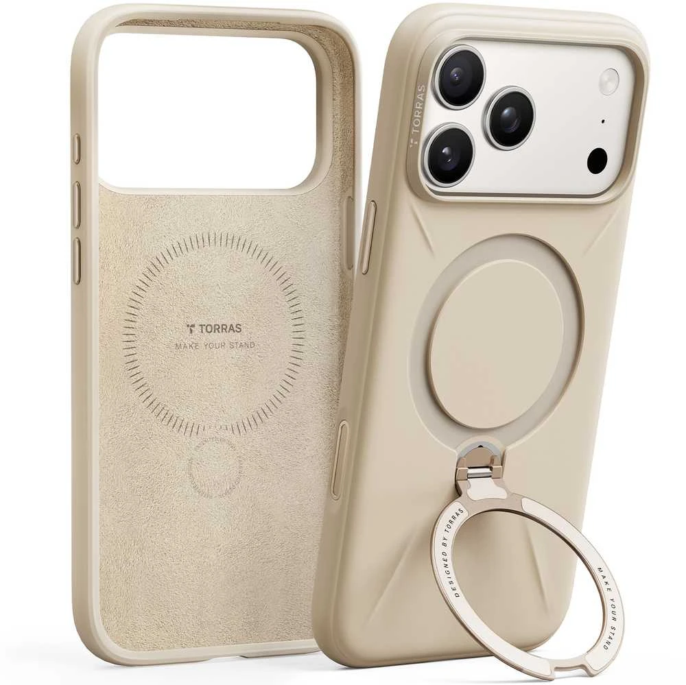 Dėklas Torras Ostand Q3 silikoninis dėklas, dykumos aukso spalva – iPhone 17 Pro