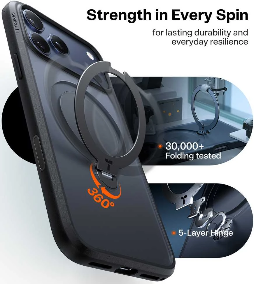 Dėklas Torras Ostand Q3 Spin, juodas – iPhone 17 Pro Max