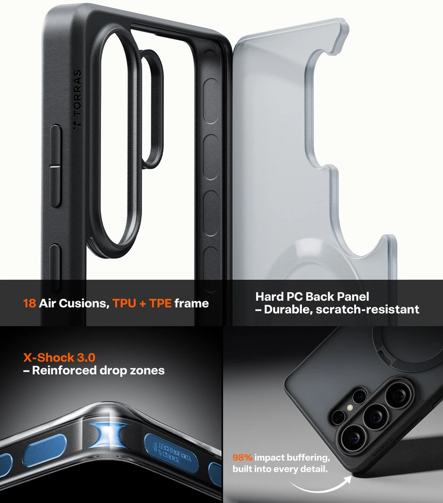 Dėklas Torras Ostand Q3 Spin, obsidian juodas – Samsung Galaxy S26 Ultra