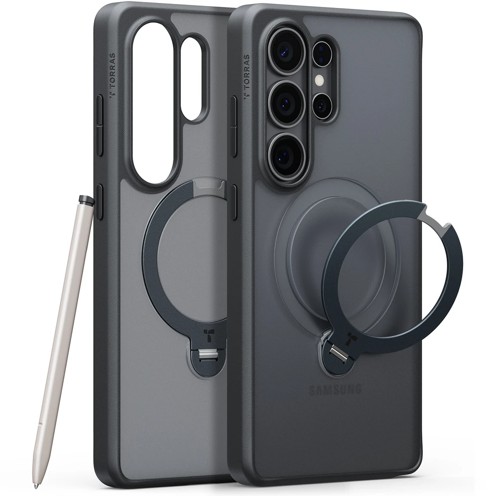 Dėklas Torras Ostand Q3 Spin, obsidian juodas – Samsung Galaxy S26 Ultra