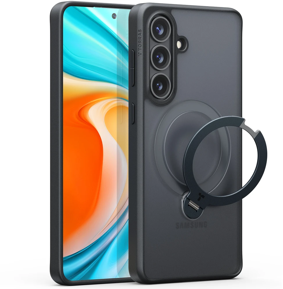 Dėklas Torras Ostand Q3 Spin, obsidian juodas – Samsung Galaxy S26+