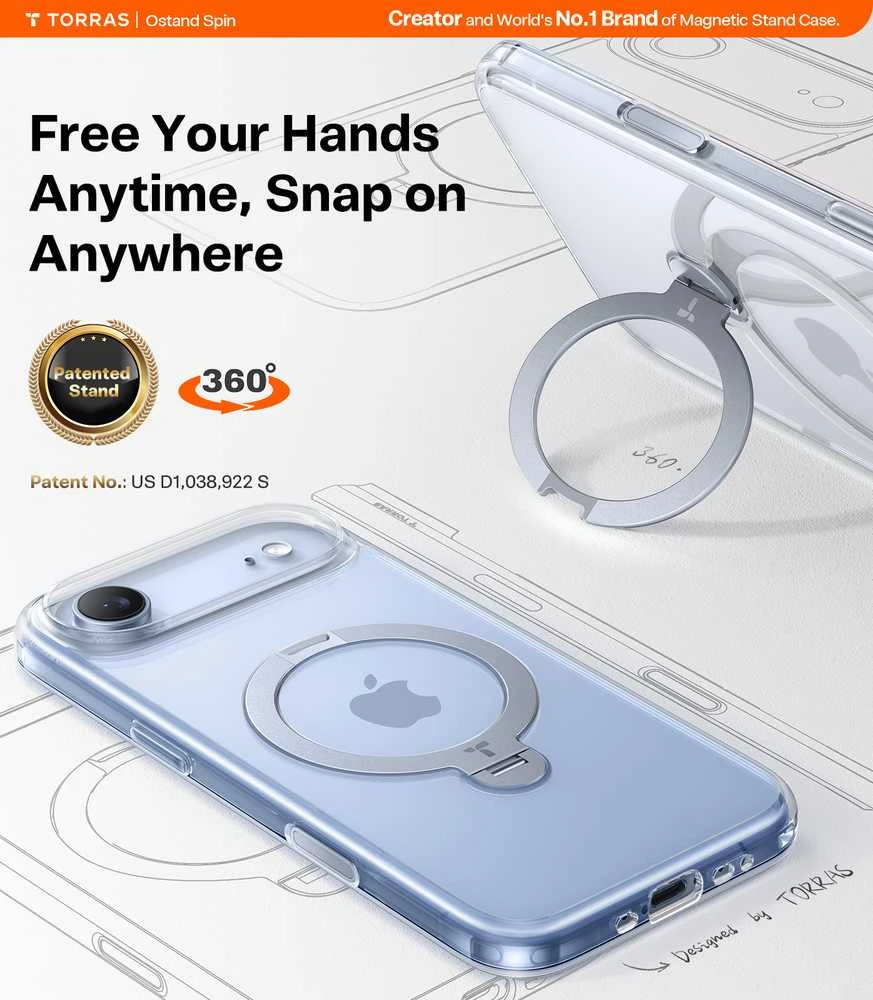 Dėklas Torras Ostand Q3 Spin, skaidri — iPhone 17 Air
