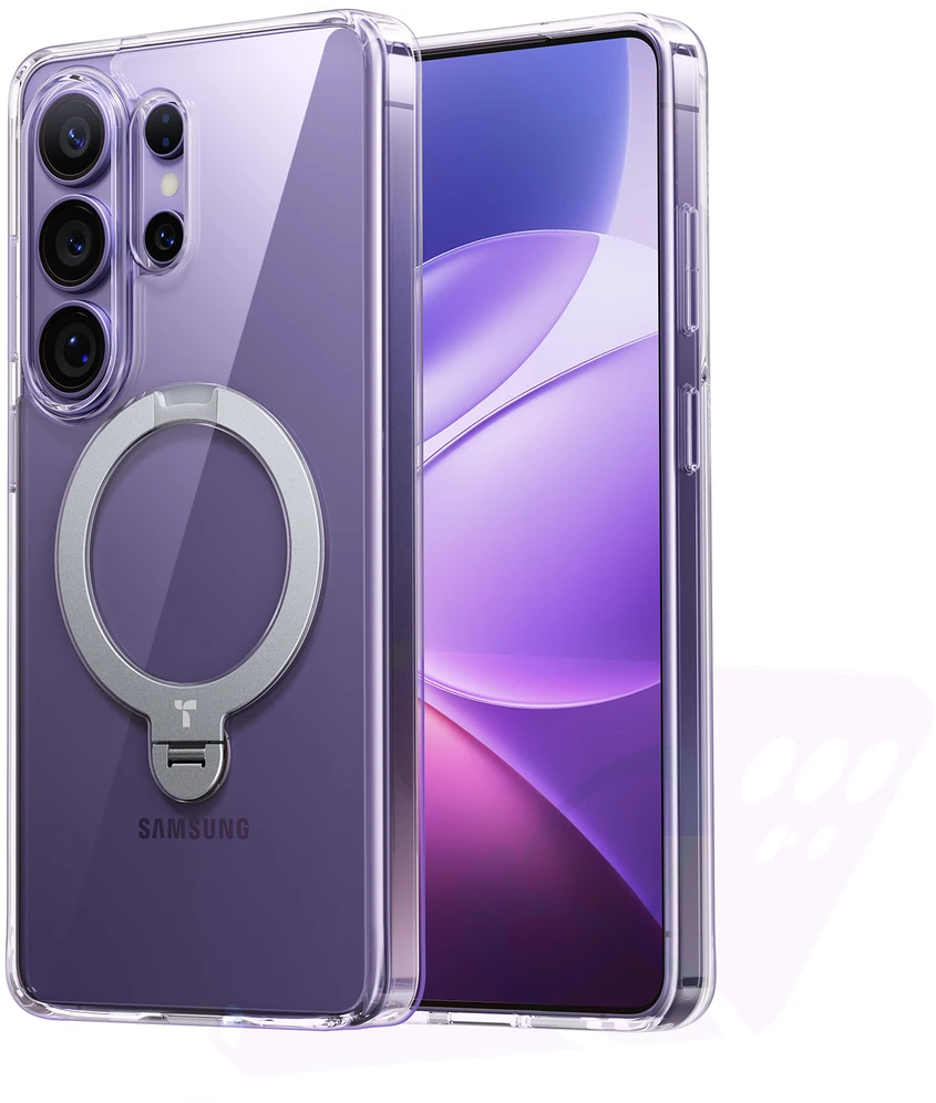 Dėklas „Torras Ostand Q3 Spin“, skaidrus – „Samsung Galaxy S26 Ultra“