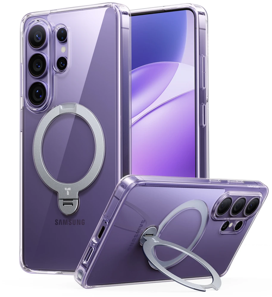 Dėklas „Torras Ostand Q3 Spin“, skaidrus – „Samsung Galaxy S26 Ultra“