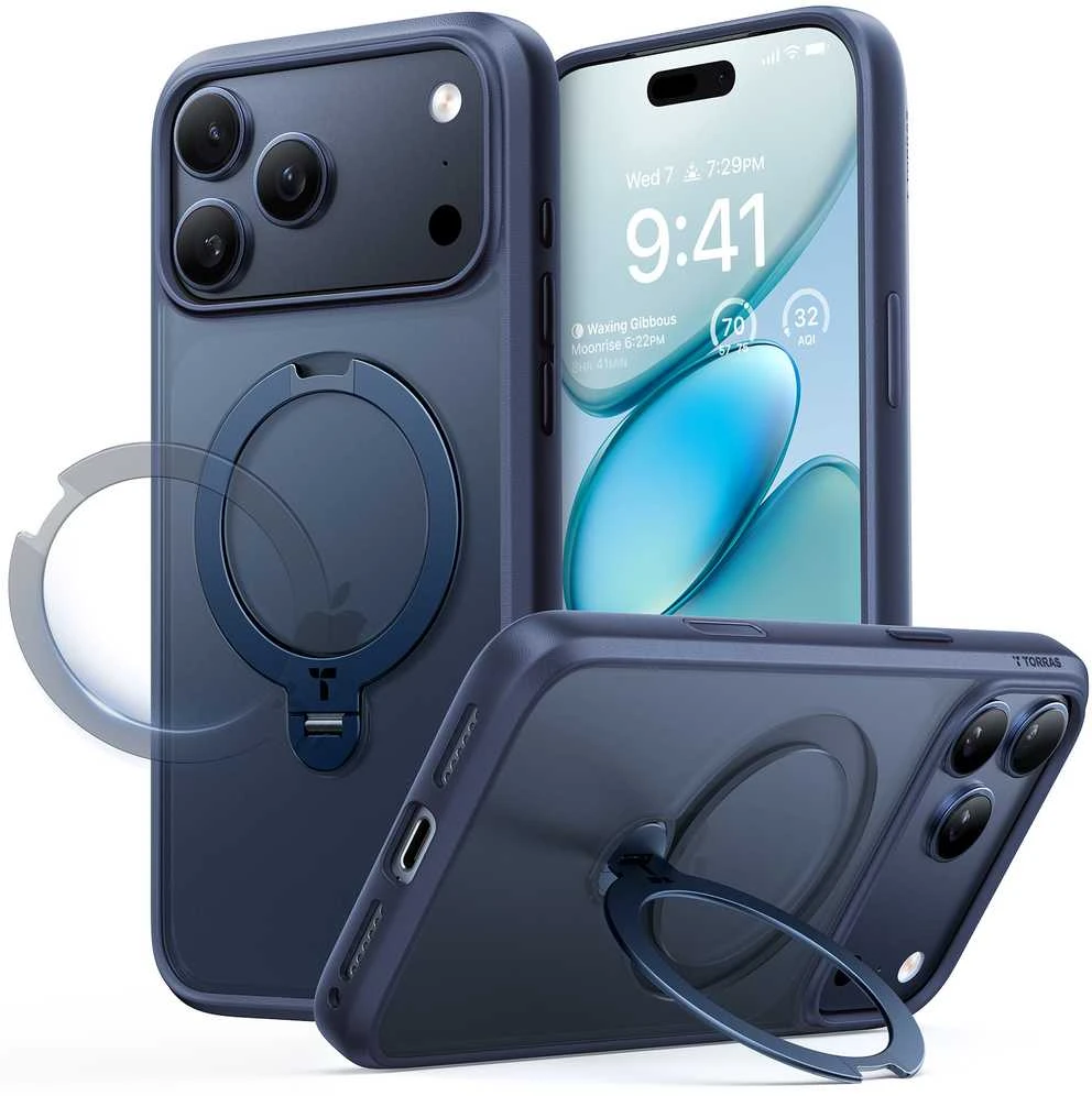 Dėklas Torras Ostand Q3 Spin, vidurnakčio mėlyna - iPhone 17 Pro