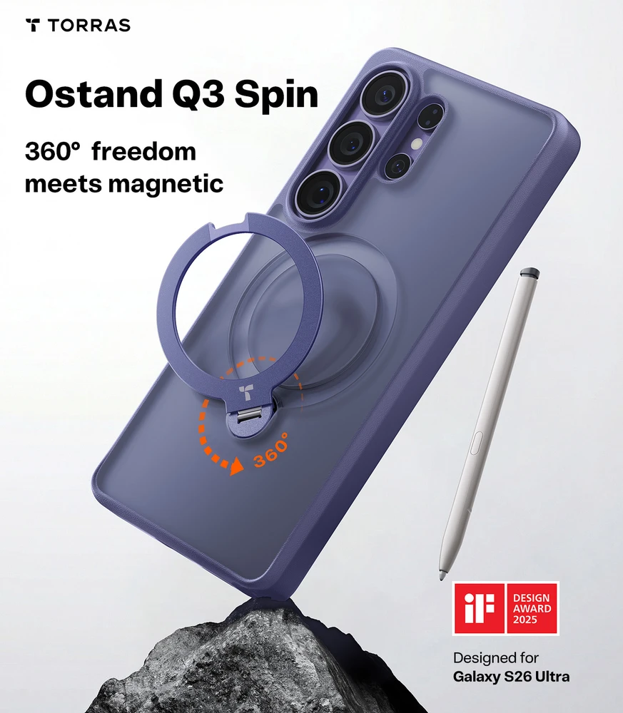 Dėklas „Torras Ostand Q3 Spin“, violetinis bangavimas – „Samsung Galaxy S26 Ultra“