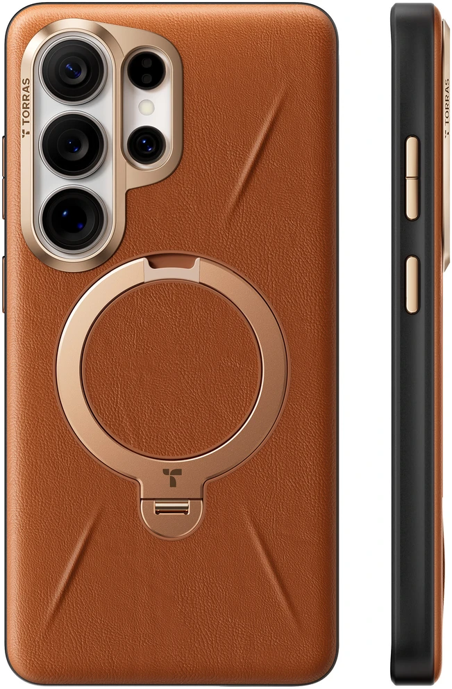 Dėklas Torras Ostand Q3 VegSkin, amber ruda – Samsung Galaxy S26 Ultra