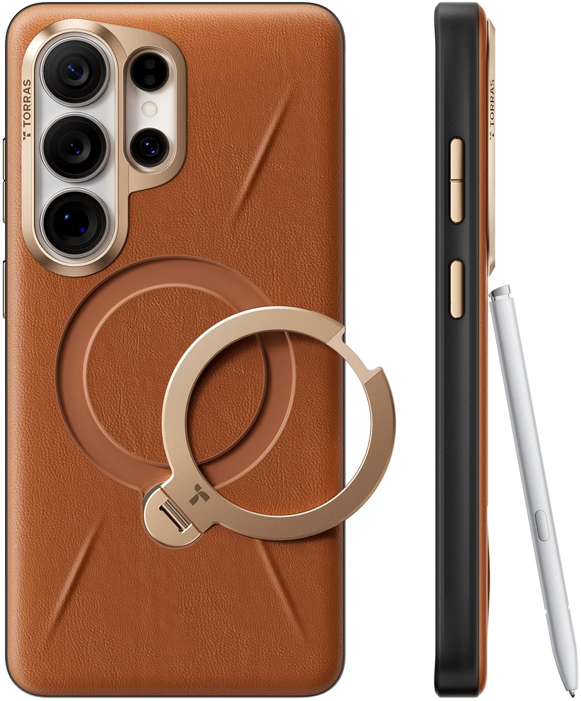 Dėklas Torras Ostand Q3 VegSkin, amber ruda – Samsung Galaxy S26 Ultra