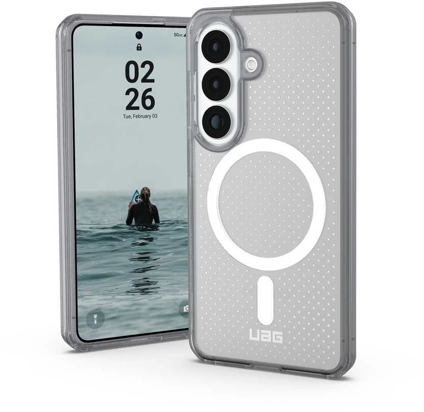 Dėklas „Urban Armor Gear“ UAG „Dot“, skaidrus ledas/pelenų spalvos – „Samsung Galaxy S26“