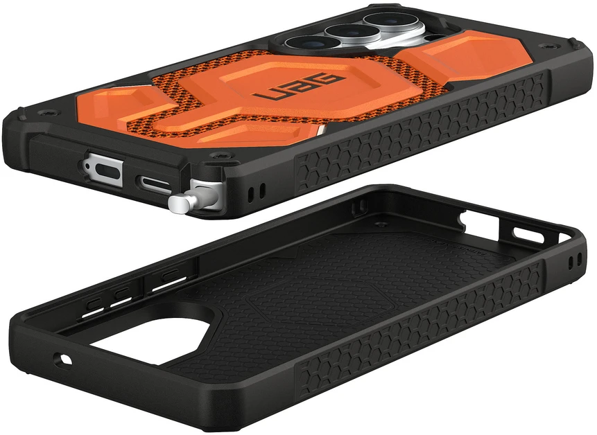 Carruzzo Urban Armor Gear Monarch Pro mobiliojo telefono dėklas 17,5 cm (6.9″) Užsegamas dėklas Juoda, Oranžinė