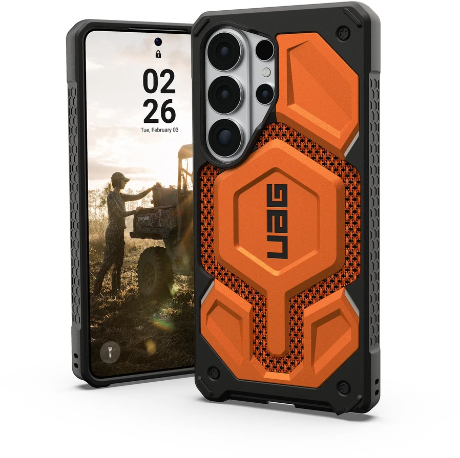 Carruzzo Urban Armor Gear Monarch Pro mobiliojo telefono dėklas 17,5 cm (6.9″) Užsegamas dėklas Juoda, Oranžinė