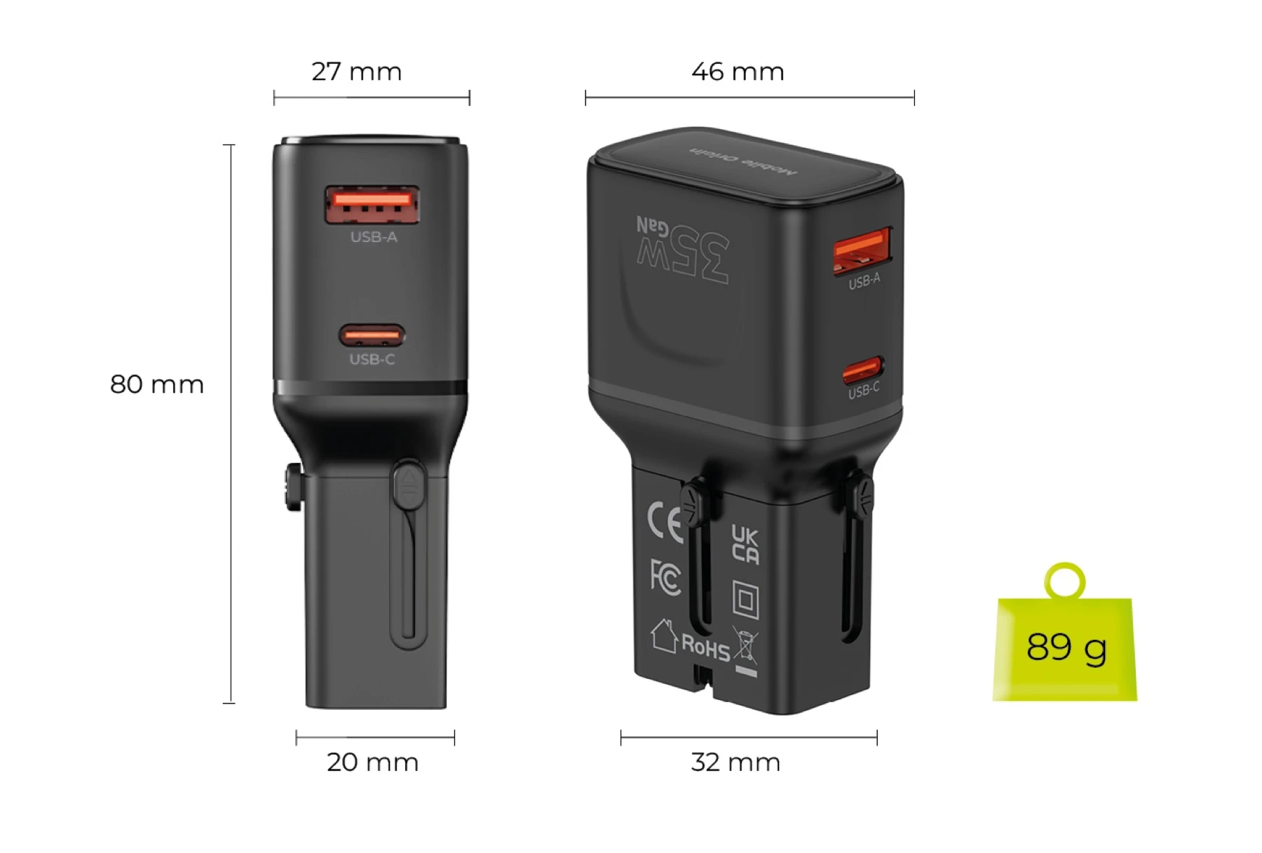 Įkroviklis Mobile Origin 35W Travel Adapteris, EU/US/UK/AU PW25, juodas aprašymas - Prekės nuotrauka